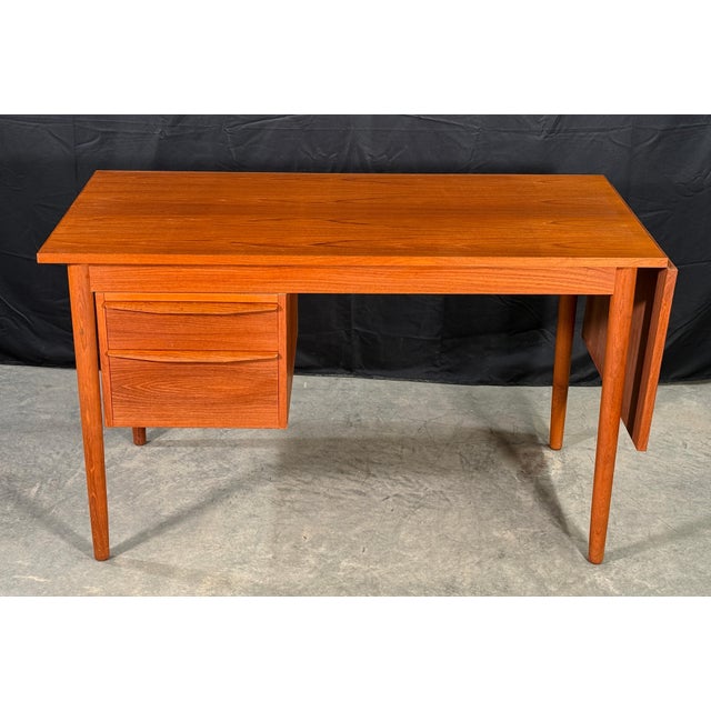 Danish Modern Teak Drop-Leaf Writing Desk With Two Drawers, Denmark, 1960s For Sale - Image 4 of 12