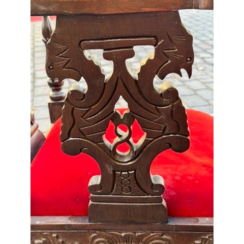 Victorian 19th-Century Victorian Tête-À-Tête / Courting Chair With Carved Walnut Frame For Sale - Image 3 of 8