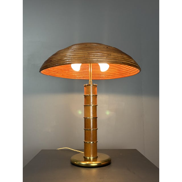 Wood Mid-Century Italian Pencil Reed Rattan Bamboo and Brass Table Lamp, 1960s For Sale - Image 7 of 18