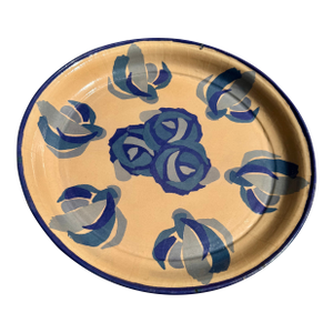 Large Mid 20th Century Colorful Decoupage Floral Platter