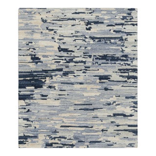 Rug & Kilim’s Abstract Rug in Blue, Cream and White Geometric Patterns For Sale