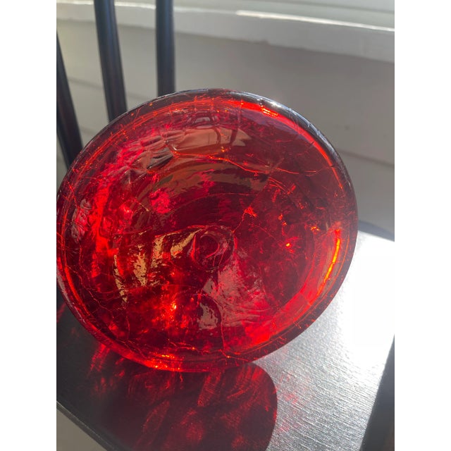 Red Mid 20th Century Crackle Glass Amberina Pitcher After Blenko, Rainbow or Pilgram Glass For Sale - Image 8 of 9