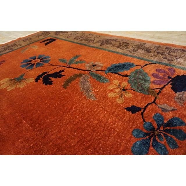 1920s Orange Floral Modern Antique Chinese Art Deco Rug 7' 10"x11' 6" Hand Knotted Carpet For Sale - Image 13 of 13
