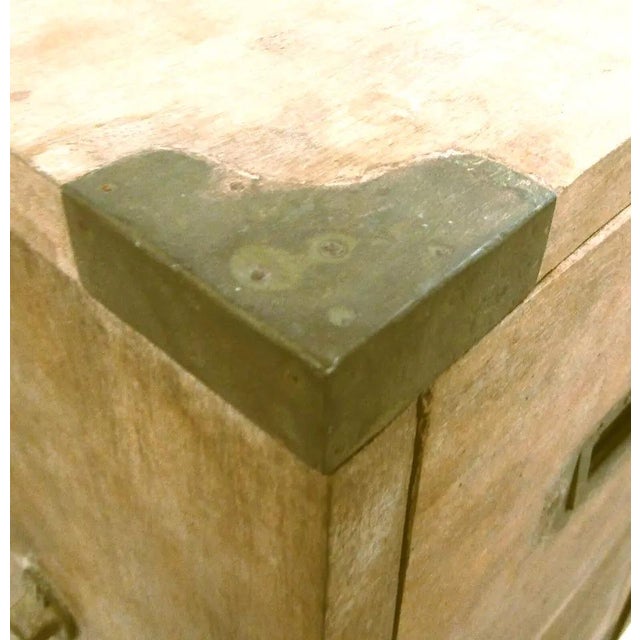 1930s Japanese Four Drawer Heavy Wooden Cabinet With Metal Detail For Sale - Image 10 of 12