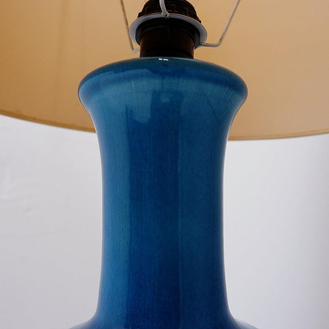 Turquoise Ceramic Table Lamp, 1960s For Sale - Image 6 of 13