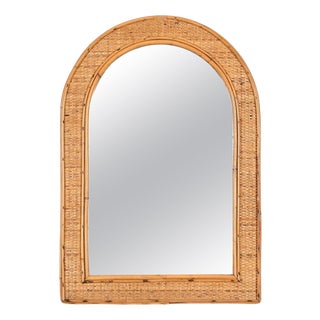 French Riviera Style Arch Mirror in Bamboo and Woven Wicker, Italy, 1970s For Sale