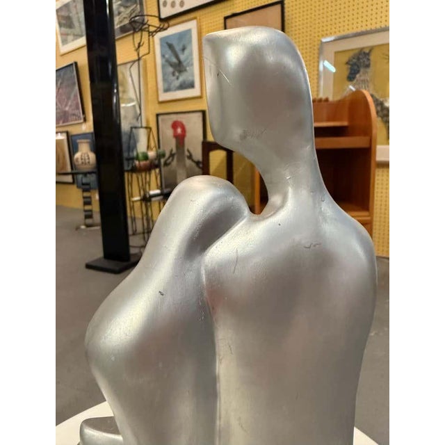 1990s Two Lovers, Silver Plaster Sculpture on Black Plaster Base For Sale - Image 5 of 6