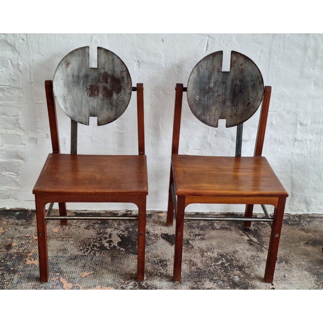 Mid-Century Brutalist Teak and Steel Dining Chairs, Set of 6 For Sale - Image 4 of 18