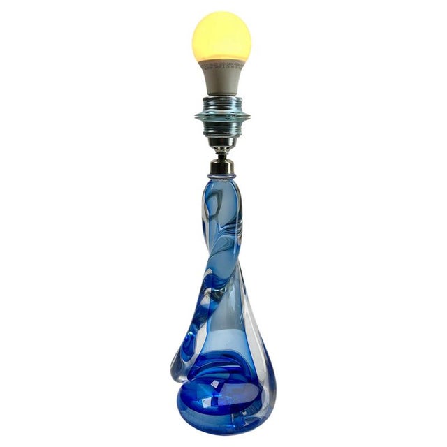 Twisted Cobalt Sommerso Crystal Table Lamp from Val Saint Lambert, 1953 For Sale - Image 8 of 10