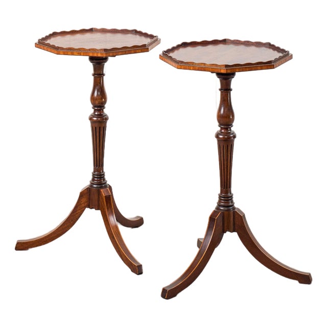 Pair of Scalloped Octagonal Mahogany Wine Tables (C. 1900) For Sale