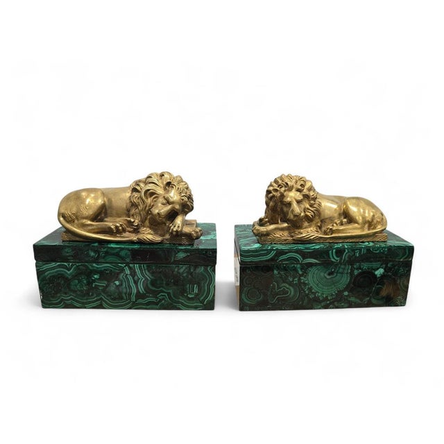 Antique European Malachite Boxes with Gilt Bronze Lion Mounts, 1900 For Sale - Image 3 of 16