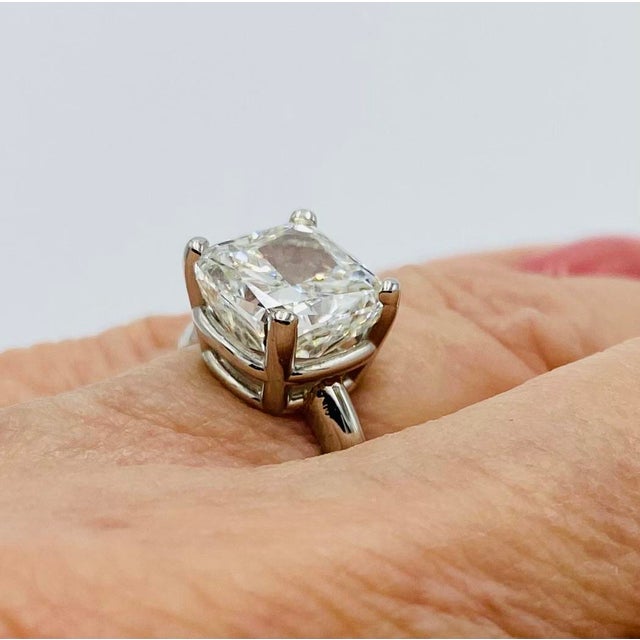 Cushion-Cut Solitaire 5.01 Ct. Diamond Platinum Ring, Size 7 For Sale - Image 11 of 12