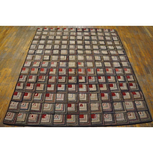 1890s Multicolor Dimensional Square Folk Art Antique American Hooked Rug 5'9" X 7' Handknotted Wool Carpet For Sale - Image 10 of 10