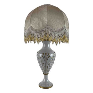 White and Gold Porcelain Table Lamp, 1970s For Sale