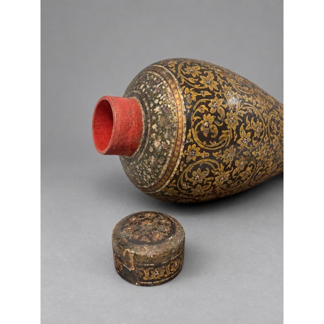 Antique 19th Century or Earlier, Kashmiri Gilt Papier-Mache Lacquer Lidded Vase For Sale - Image 11 of 13