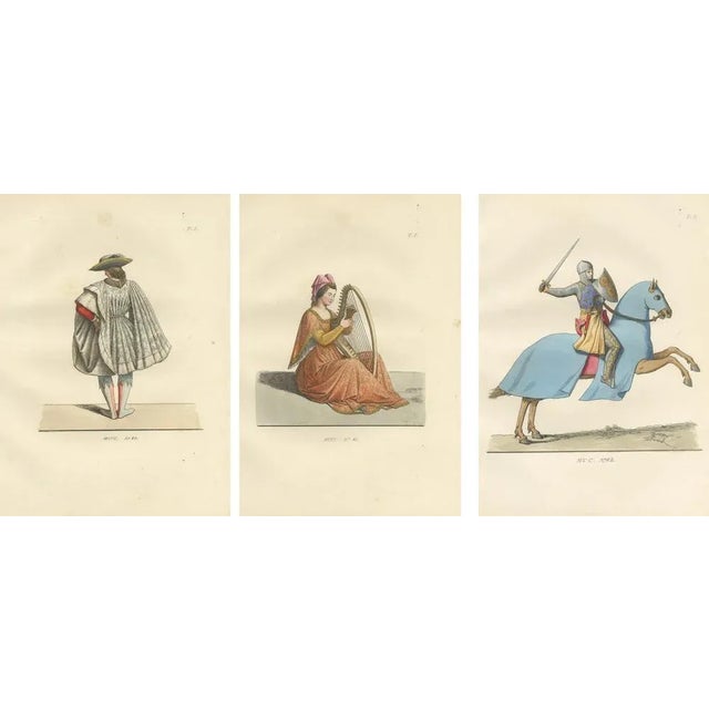 Noble Grace and Martial Power: Italian Aristocrats and a French Knight : This exquisite set of three hand-colored costume...