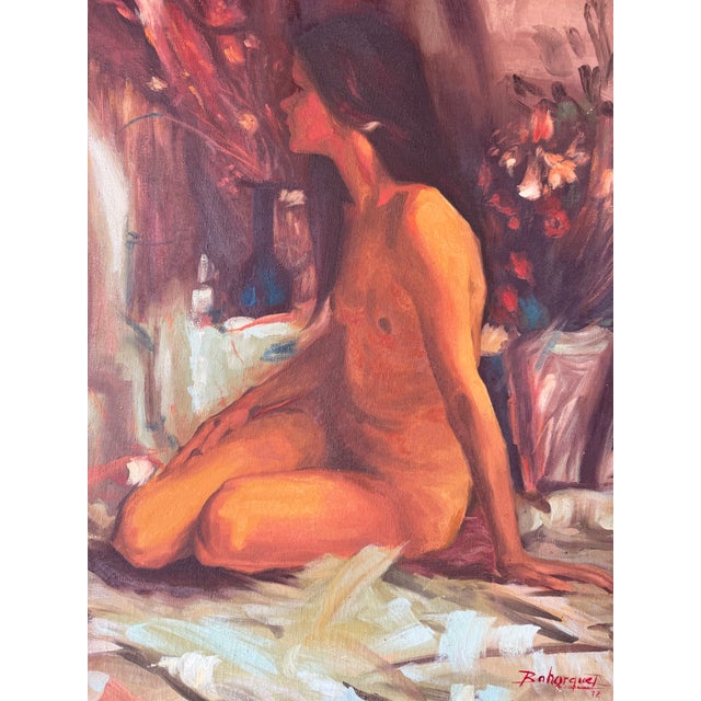 Brown 197's Vintage Impressionist Nude Woman Oil on Canvas Painting by Bohorquez For Sale - Image 8 of 10