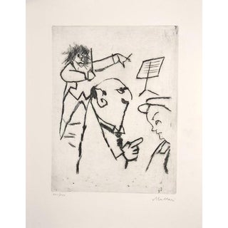 Mino Maccari, Violinist, Etching, 1960s For Sale