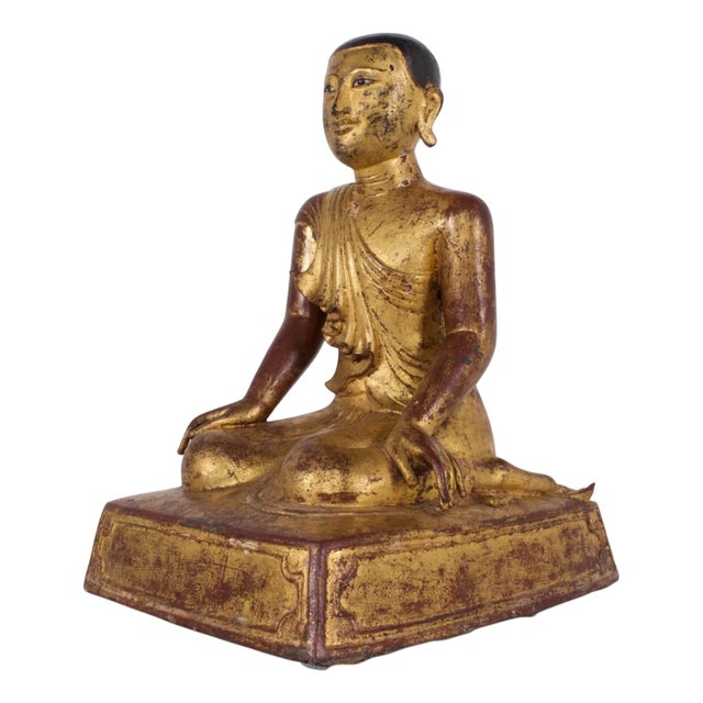 Burmese Artist, Worshipping Monk, 1800s, Gilded Bronze For Sale