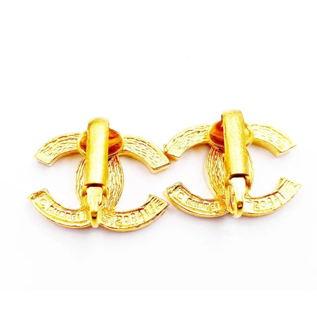 Chanel Chanel Vintage Gold Plated CC Crystal Clip on Earrings - 2 Pieces For Sale - Image 4 of 4