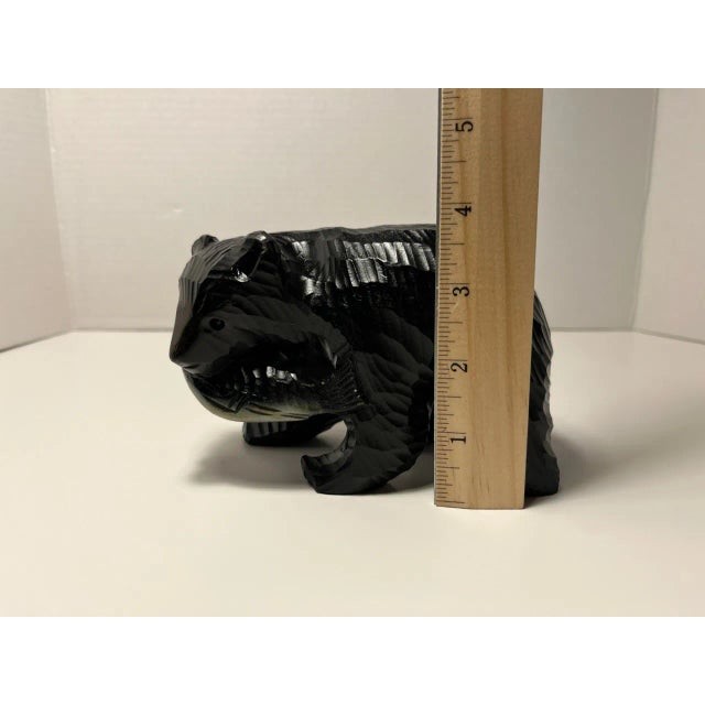 Black Vintage Ainu S. Takahashi Hand Carved Bear & Salmon Wooden Sculpture, Made in Japan For Sale - Image 8 of 9