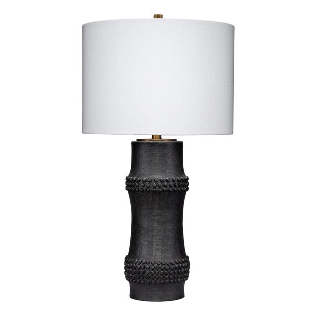 Jamie Young Rail Polyresin Table Lamp with Linen Shade, Black For Sale