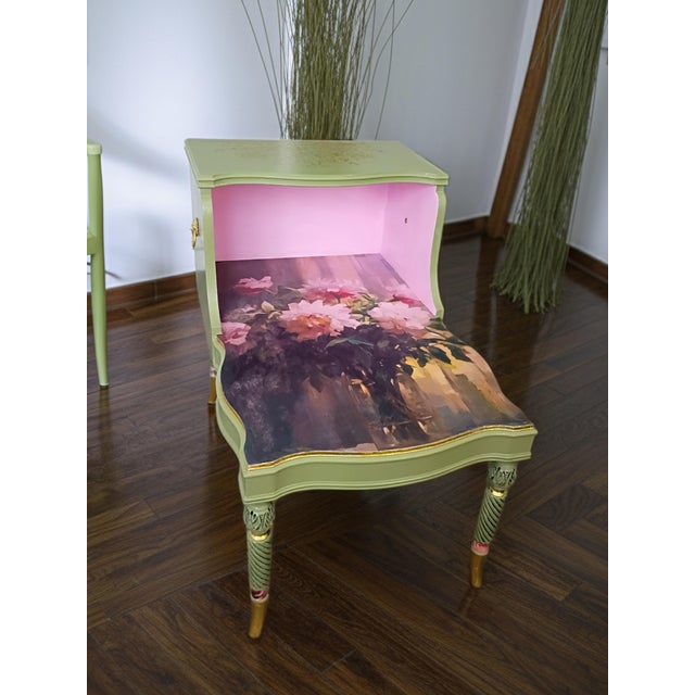Avocado Whimsical Cottage Revival Artichoke Green & Peony Tiered Side Table For Sale - Image 8 of 12
