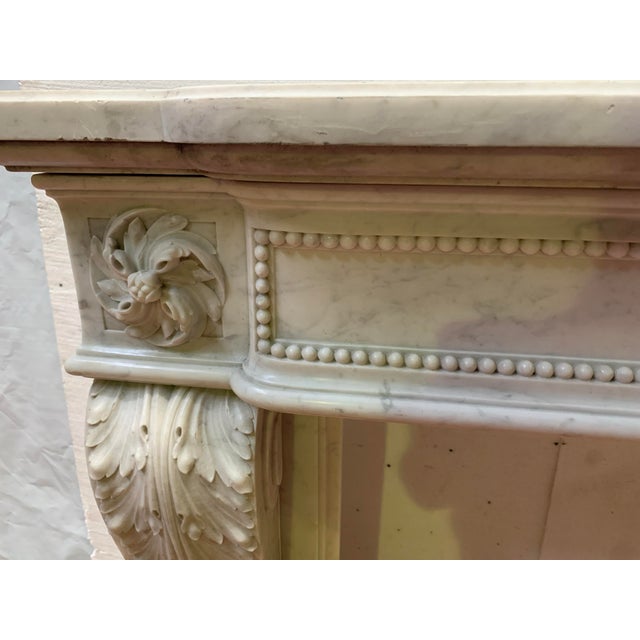 Louis XVI Style Fireplace in White Carrara Marble, 1800s For Sale - Image 5 of 18