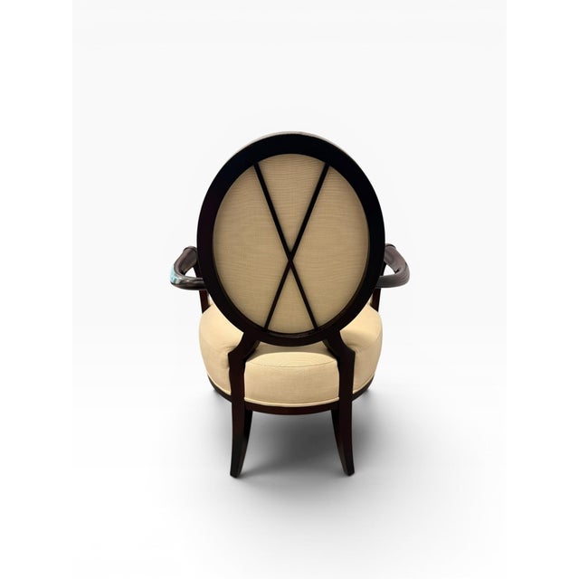 2000 - 2009 Pair of Baker Furniture Upholstered Barrel Back Lounge Chairs With Oval Medallion Backs For Sale - Image 5 of 15