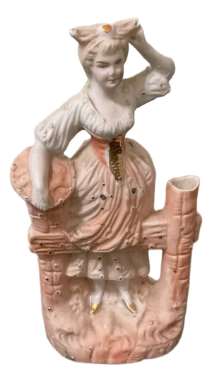 Vintage Victorian Bisque Porcelain Figurine of Woman by Fence