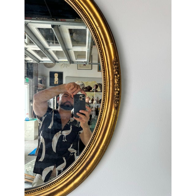 Gold Vintage Hollywood Regency French - Style Gold Wood Oval Wall Mirror For Sale - Image 8 of 9