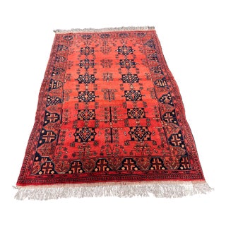 4ft 4in × 6ft 8in Hand-Knot Tribal Wool Area Rug, Vintage For Sale