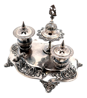 Silver Inkwell with Two Tanks and Bell