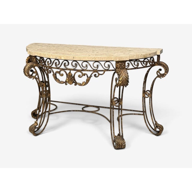 1980s Maitland Smith, Console Table, Gilt Metal, Tesselated Marble, Philippines, 1980s For Sale - Image 5 of 13