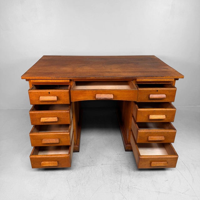 French Double Pedestal Desk, 1950s For Sale - Image 4 of 14