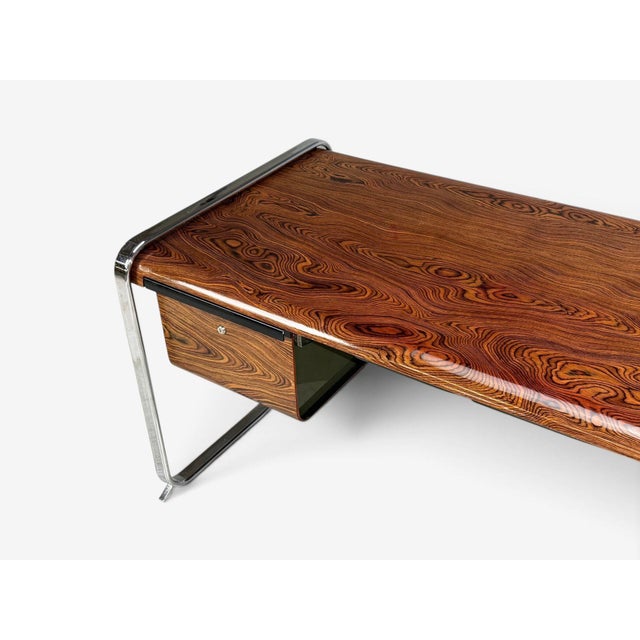 Wood Peter Protzman, Unique Writing Desk, Zebrawood, Chrome, Usa, 1970s For Sale - Image 7 of 15