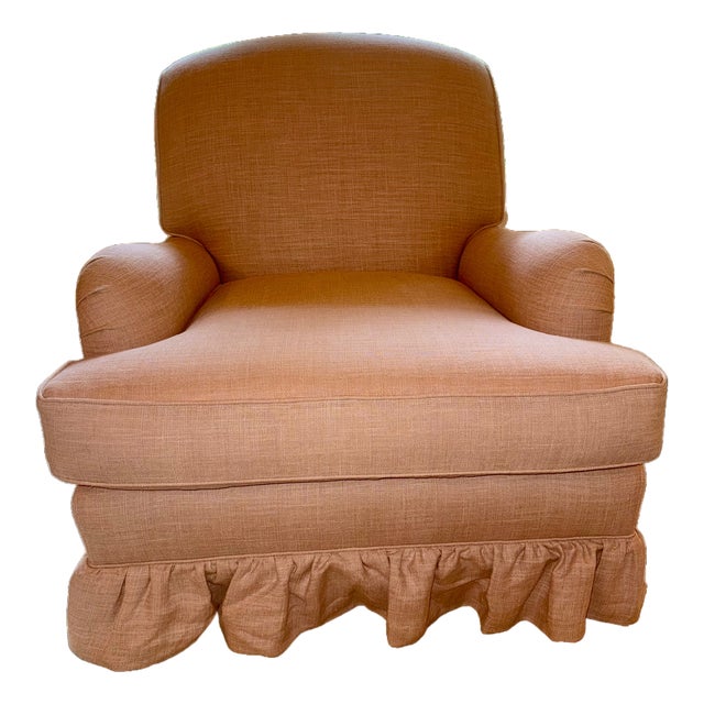 Serena & Lily Miramar English Roll Arm Chair With Ruffle Skirt – Blush Washed Linen | Like New For Sale