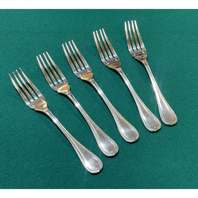 Silver-Plated Fish Forks with Malmaison Pattern from Christofle, Set of 5 For Sale - Image 6 of 6