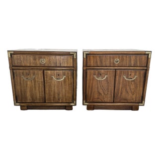 1980s Drexel Accolade Campaign Style Nightstands (Set of 2) For Sale