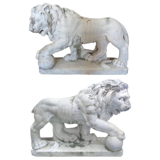 19th Century Italian Marble Lion Statue Sculptures A Pair Chairish