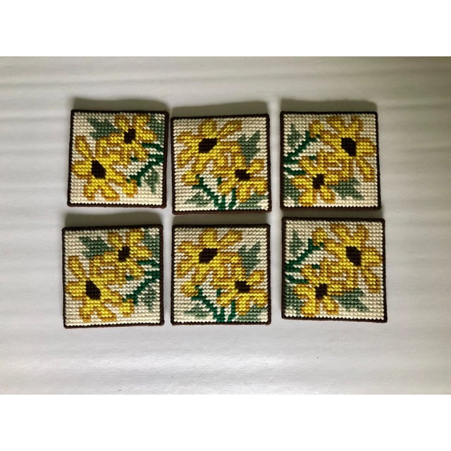 Mid 20th Century Sunflower Black Eyed Susan Needlepoint Coasters- Set of 6 For Sale - Image 4 of 5