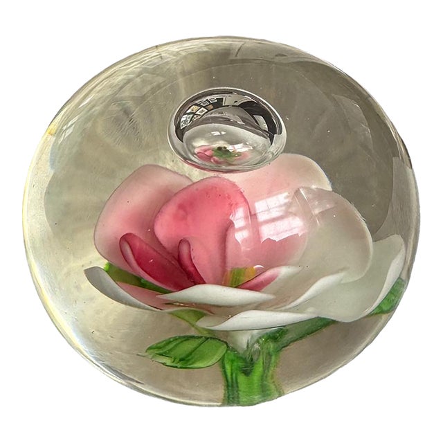 Mid-Century Lampworked Plumeria Flower & Frog Paperweight For Sale