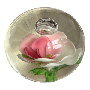 Mid-Century Lampworked Plumeria Flower & Frog Paperweight