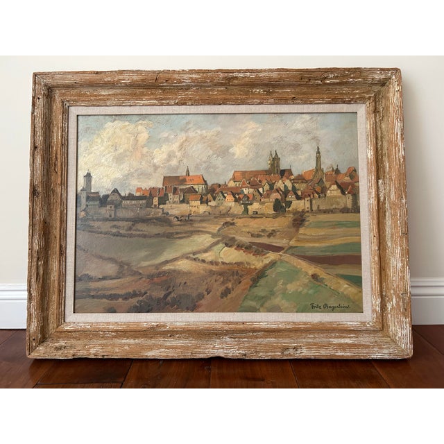 Rustic European Mid 20th Century German Countryside Oil Painting on Wood by Fritz Bayerlein, Framed For Sale - Image 3 of 3