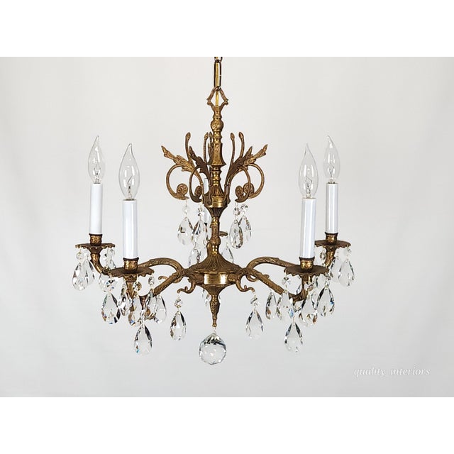 Antique 5 Light Beautiful Bonny Bitty Brass Cut Lead Glass Crystal Chandelier For Sale - Image 10 of 12