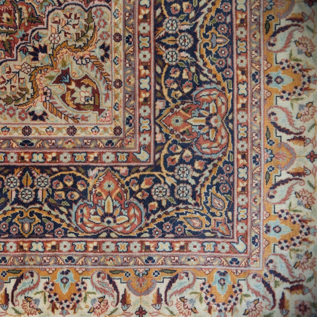 1950s Large Vintage Persian Floral Area Rug in Ivory and Navy, 1950s For Sale - Image 5 of 7