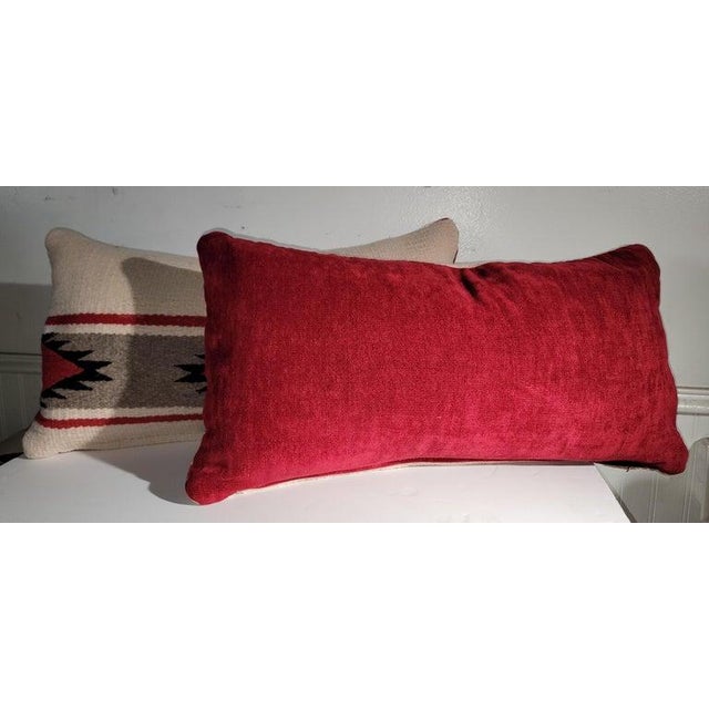 Mid 20th Century Hand Woven Bolster Pillows Red Backing - A Pair For Sale In Los Angeles - Image 6 of 6