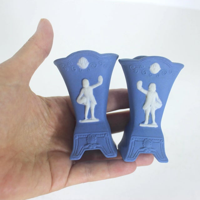 Blue Vintage Blue and White Jasperware Mini Vases, Wedgwood Style Miniature For Sale - Image 8 of 8