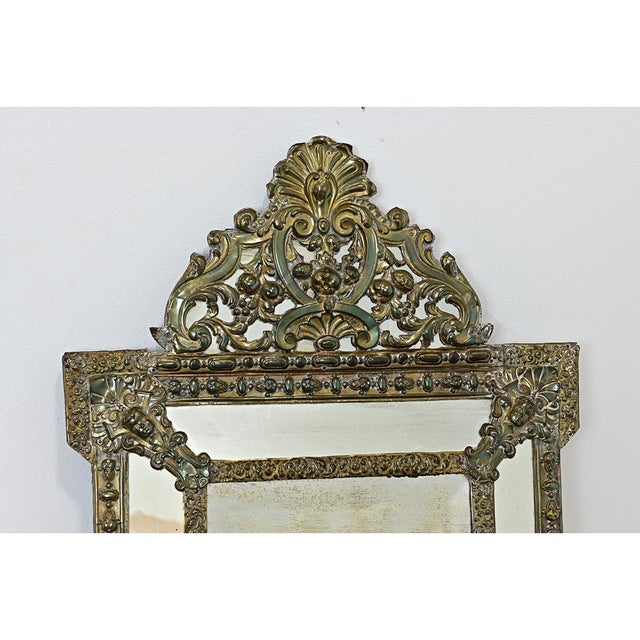 French 19th Century Petite Brass Cushion Mirror For Sale - Image 9 of 11