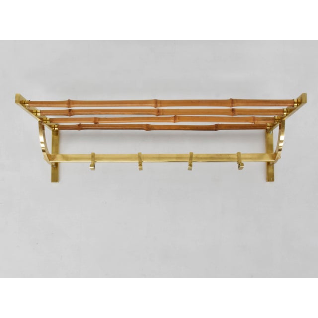 Mid-Century Modern French Riviera Hanging Coat Hanger in Brass and Bamboo by Jacques Adnet, 1960 For Sale - Image 3 of 5